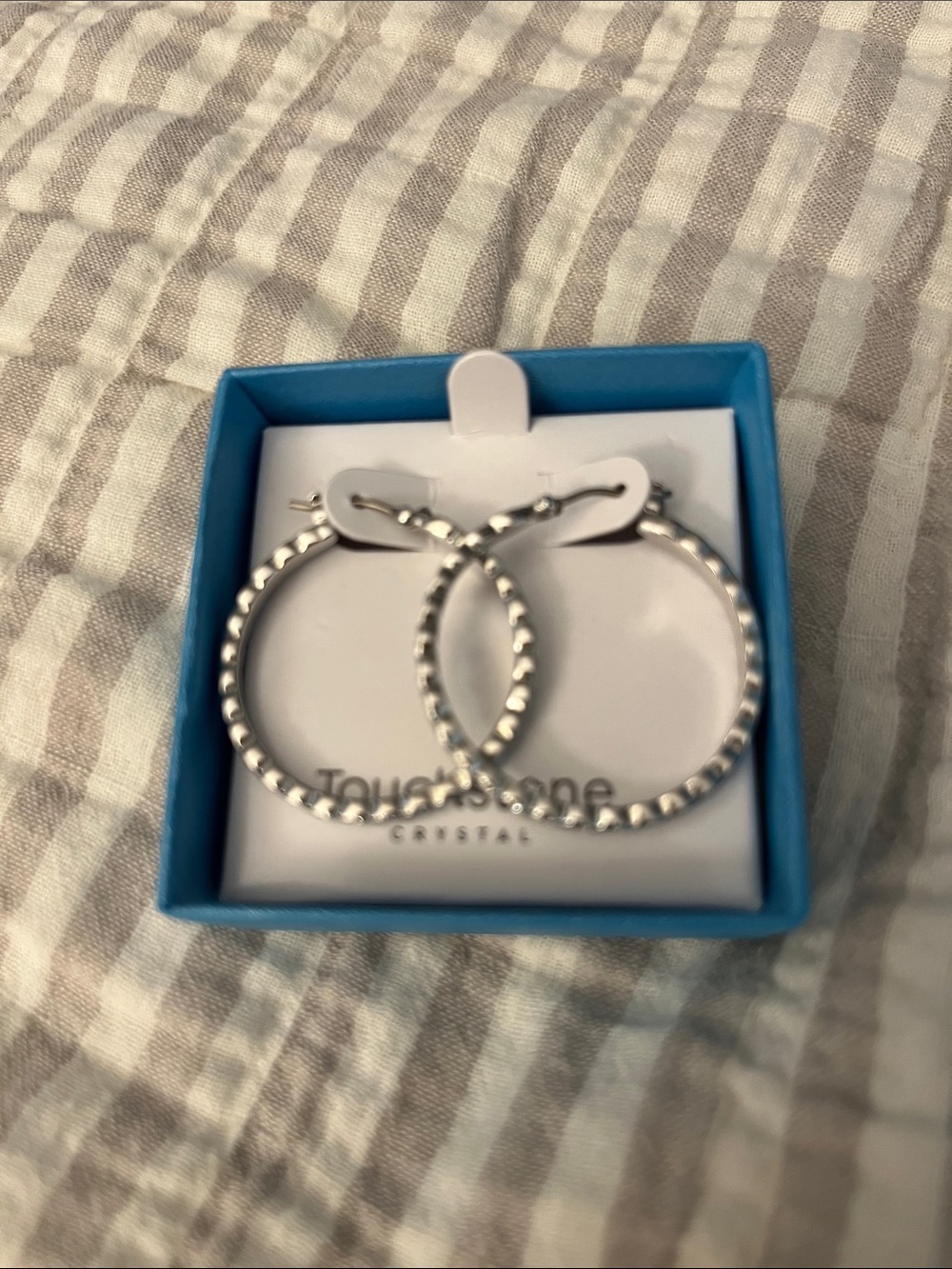 Touchstone Crystal Silver Textured Hoop Earrings